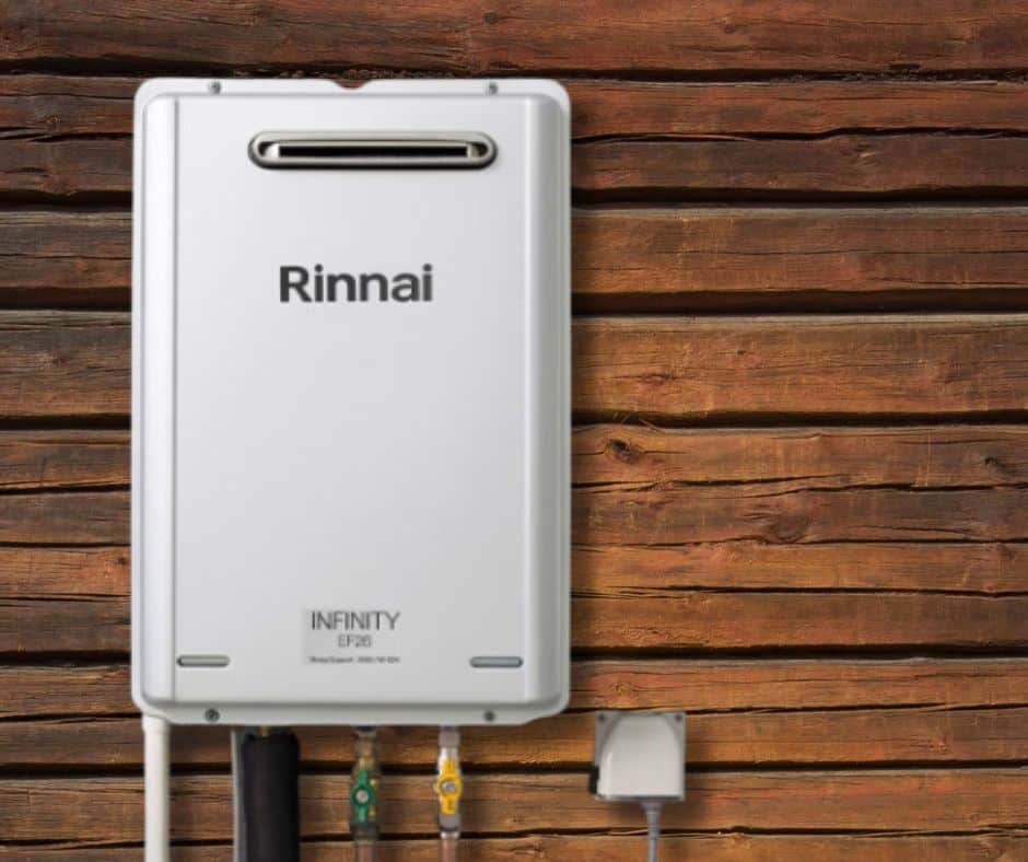 Rinnai Infinity hot water system on wooden wall